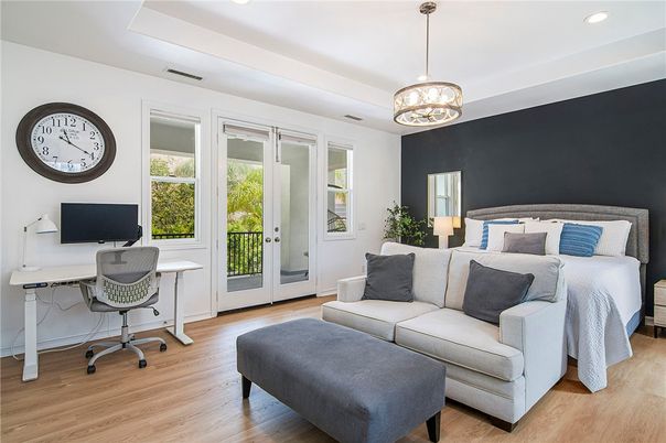 Bedroom, Home Office, Interior, Pendant Lights, Recessed Lighting, Wood Texture Flooring