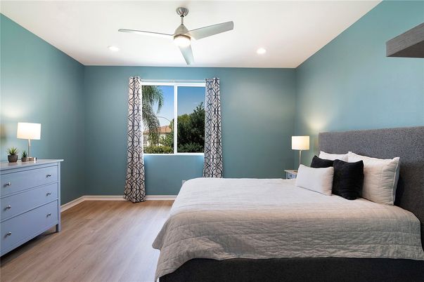 Bedroom, Interior, Recessed Lighting, Wood Texture Flooring