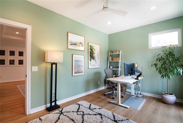 Home Office, Interior, Recessed Lighting, Wood Texture Flooring