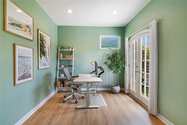 Home Office, Interior, Recessed Lighting, Wood Texture Flooring