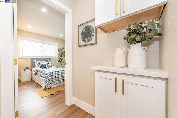 Bedroom, Interior, Recessed Lighting, Wood Texture Flooring