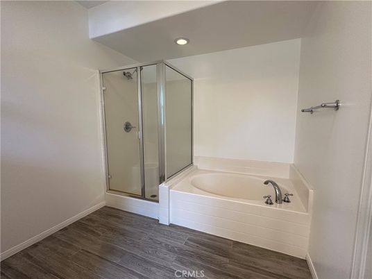 Bathroom, Glass Shower, Interior, Recessed Lighting, Wood Texture Flooring