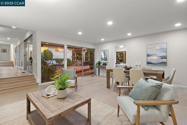 Dining room, Interior, Recessed Lighting, Wood Texture Flooring