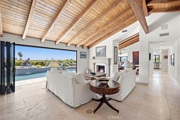 Fireplace, Interior, Living room, Recessed Lighting, Wooden Beams, Wooden Ceilings
