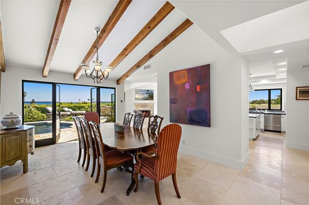 Chandelier, Dining room, Interior, Recessed Lighting, Wooden Beams