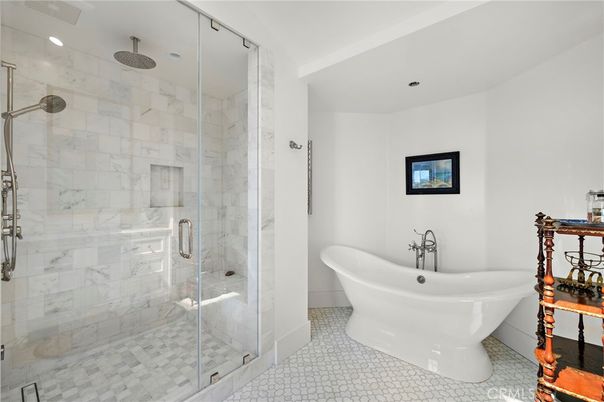Bathroom, Free Standing Baths, Glass Shower, Interior, Recessed Lighting