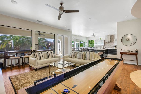 Dining room, Interior, Kitchen, Living room, Recessed Lighting, Wood Texture Flooring