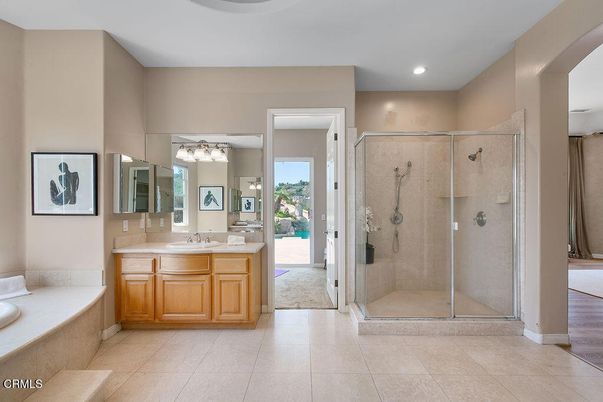Bathroom, Dual Sink Vanities, Glass Shower, Interior, Recessed Lighting