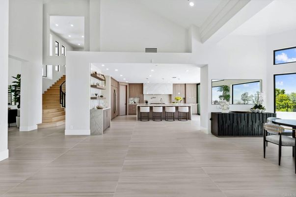 Interior, Kitchen, Marble Walls, Pendant Lights, Recessed Lighting