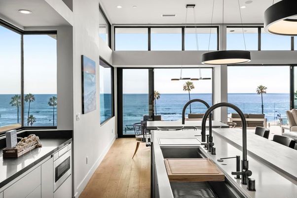 Interior, Kitchen, Pendant Lights, Recessed Lighting, Water, Wood Texture Flooring