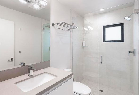 Bathroom, Glass Shower, Interior, Recessed Lighting