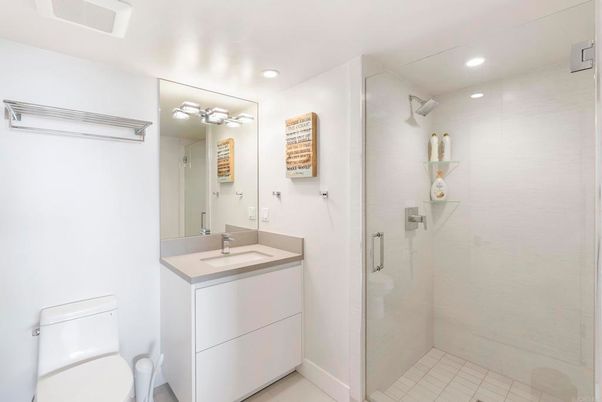Bathroom, Glass Shower, Interior, Recessed Lighting