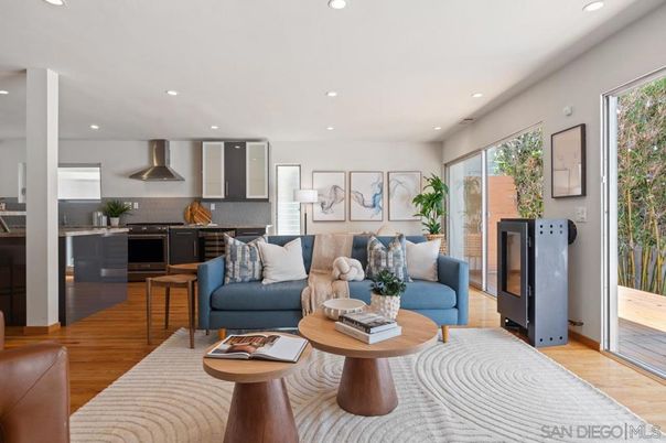 Interior, Kitchen, Living room, Recessed Lighting, Stainless Steel Appliances, Wood Texture Flooring