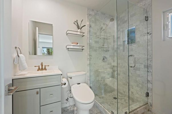 Bathroom, Glass Shower, Interior, Marble Walls