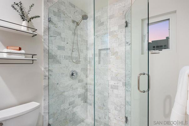 Bathroom, Glass Shower, Interior, Marble Walls