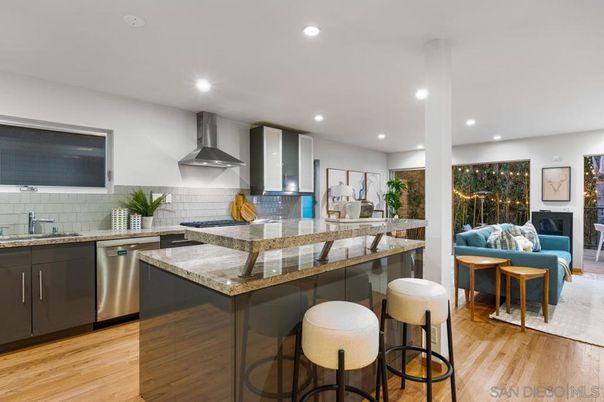 Interior, Kitchen, Living room, Recessed Lighting, Stainless Steel Appliances, Wood Texture Flooring