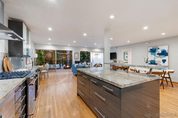 Dining room, Interior, Kitchen, Living room, Recessed Lighting, Wood Texture Flooring