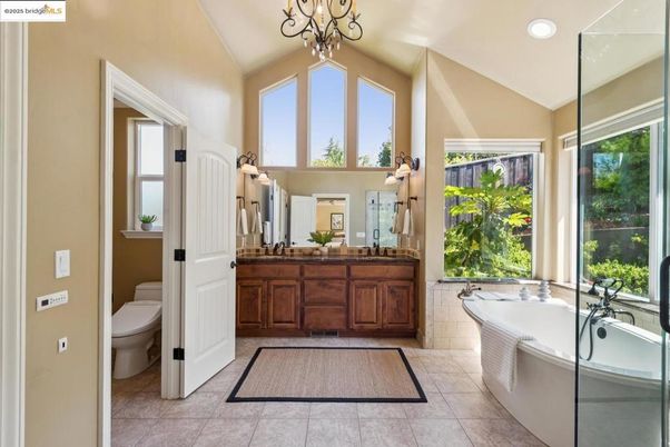 Bathroom, Chandelier, Dual Sink Vanities, Interior, Recessed Lighting
