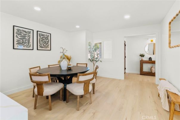 Dining room, Interior, Recessed Lighting, Wood Texture Flooring