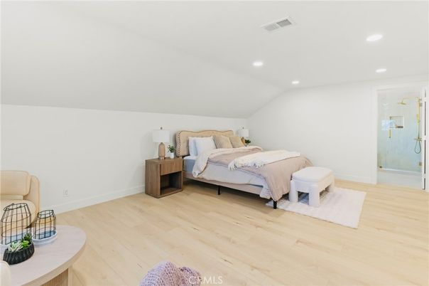 Bedroom, Interior, Recessed Lighting, Wood Texture Flooring