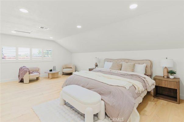 Bedroom, Interior, Recessed Lighting, Wood Texture Flooring