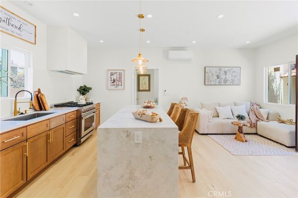 Interior, Kitchen, Living room, Pendant Lights, Recessed Lighting, Stainless Steel Appliances, Wood Texture Flooring