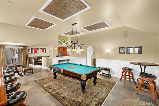 Billiard Table, Chandelier, Game Room, Interior, Pendant Lights