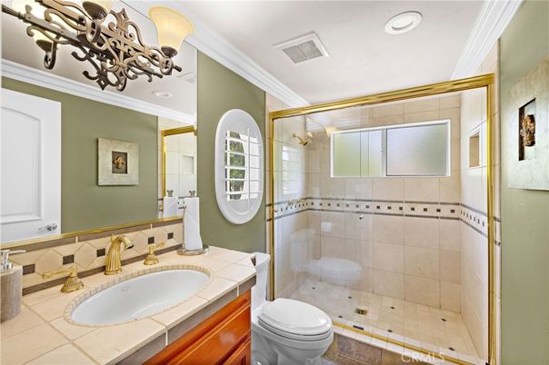 Bathroom, Glass Shower, Interior, Recessed Lighting, Tile Countertops