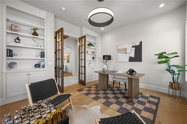 Home Office, Interior, Pendant Lights, Recessed Lighting, Wood Texture Flooring