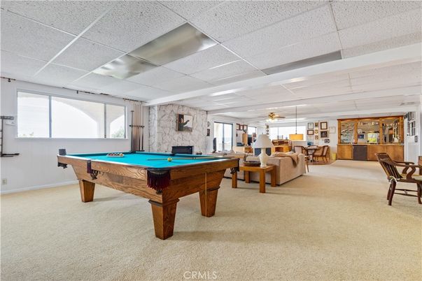 Billiard Table, Dining room, Game Room, Interior, Pendant Lights, Stone Walls