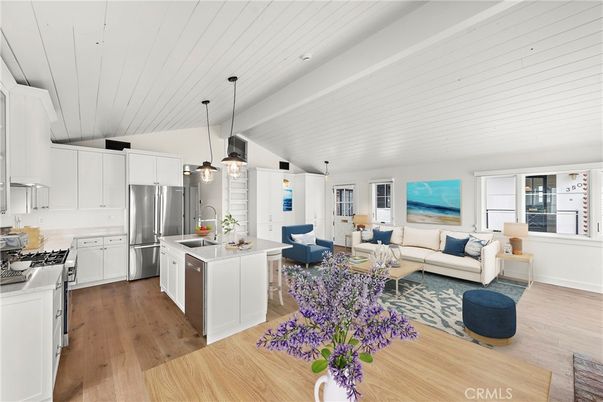 Interior, Kitchen, Living room, Pendant Lights, Stainless Steel Appliances, Wood Texture Flooring