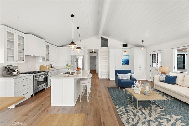 Interior, Kitchen, Living room, Pendant Lights, Stainless Steel Appliances, Wood Texture Flooring