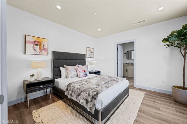 Bedroom, Interior, Recessed Lighting, Wood Texture Flooring