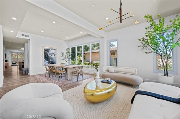 Dining room, Interior, Living room, Pendant Lights, Recessed Lighting, Wood Texture Flooring