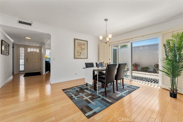 Dining room, Interior, Pendant Lights, Recessed Lighting, Wood Texture Flooring