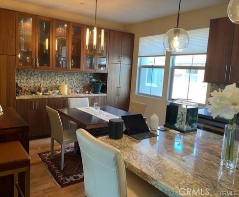 Dining room, Interior, Kitchen, Pendant Lights, Wood Texture Flooring