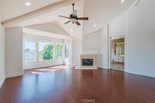 Empty room, Fireplace, Interior, Recessed Lighting, Wood Texture Flooring