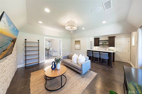 Dining room, Interior, Kitchen, Living room, Recessed Lighting, Wood Texture Flooring