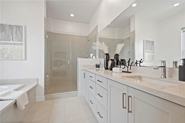 Bathroom, Dual Sink Vanities, Glass Shower, Interior, Recessed Lighting