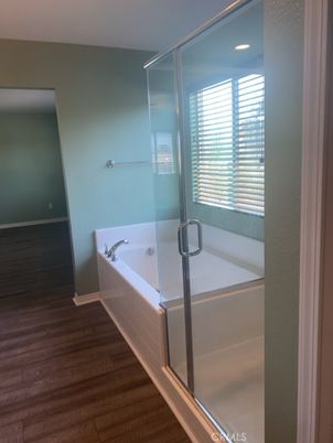 Bathroom, Glass Shower, Interior, Recessed Lighting, Wood Texture Flooring