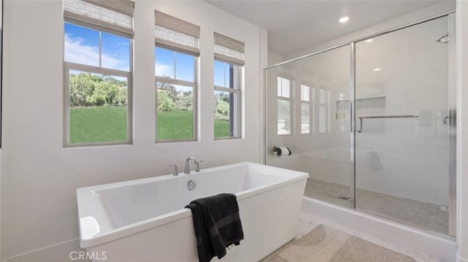 Bathroom, Free Standing Baths, Glass Shower, Interior, Recessed Lighting
