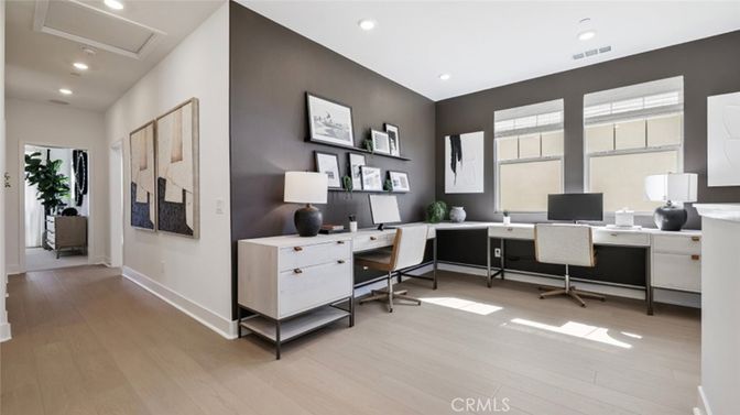 Home Office, Interior, Recessed Lighting, Wood Texture Flooring