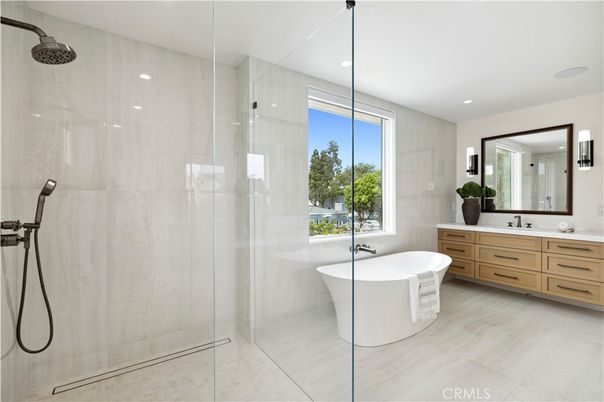 Bathroom, Dual Sink Vanities, Free Standing Baths, Glass Shower, Interior, Recessed Lighting