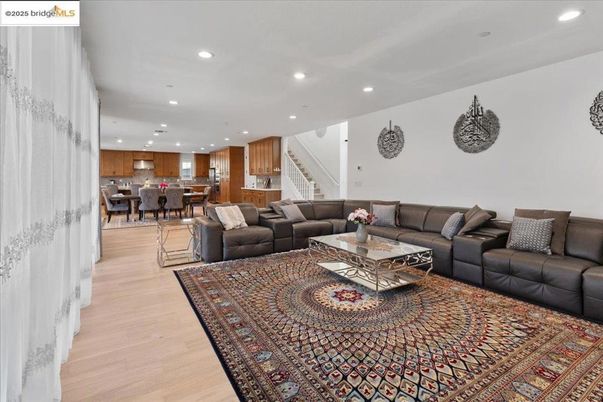 Dining room, Interior, Kitchen, Living room, Recessed Lighting, Wood Texture Flooring