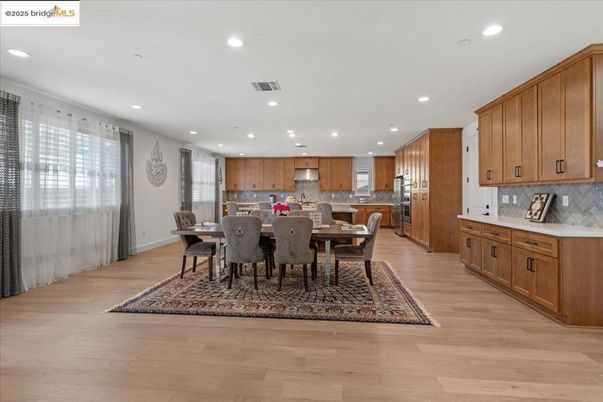 Dining room, Interior, Kitchen, Recessed Lighting, Wood Texture Flooring