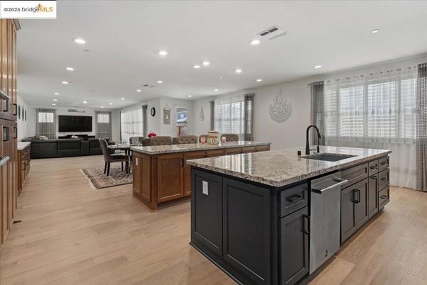 Dining room, Interior, Kitchen, Living room, Recessed Lighting, Wood Texture Flooring