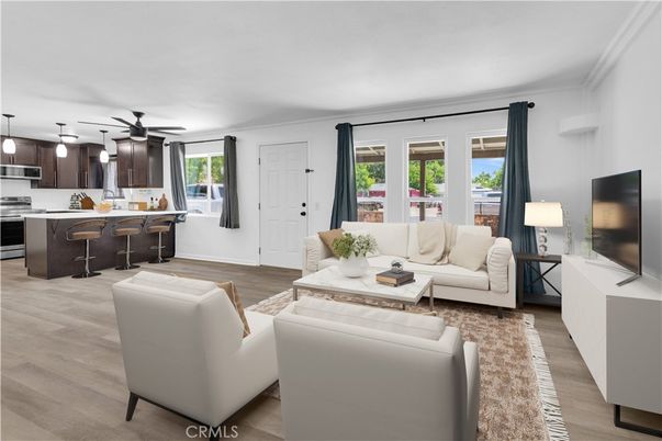 Interior, Kitchen, Living room, Pendant Lights, Stainless Steel Appliances, Wood Texture Flooring