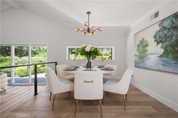 Dining room, Interior, Pendant Lights, Wood Texture Flooring