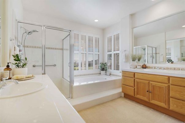 Bathroom, Dual Sink Vanities, Glass Shower, Interior, Recessed Lighting