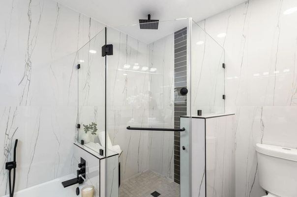 Bathroom, Glass Shower, Interior, Marble Walls